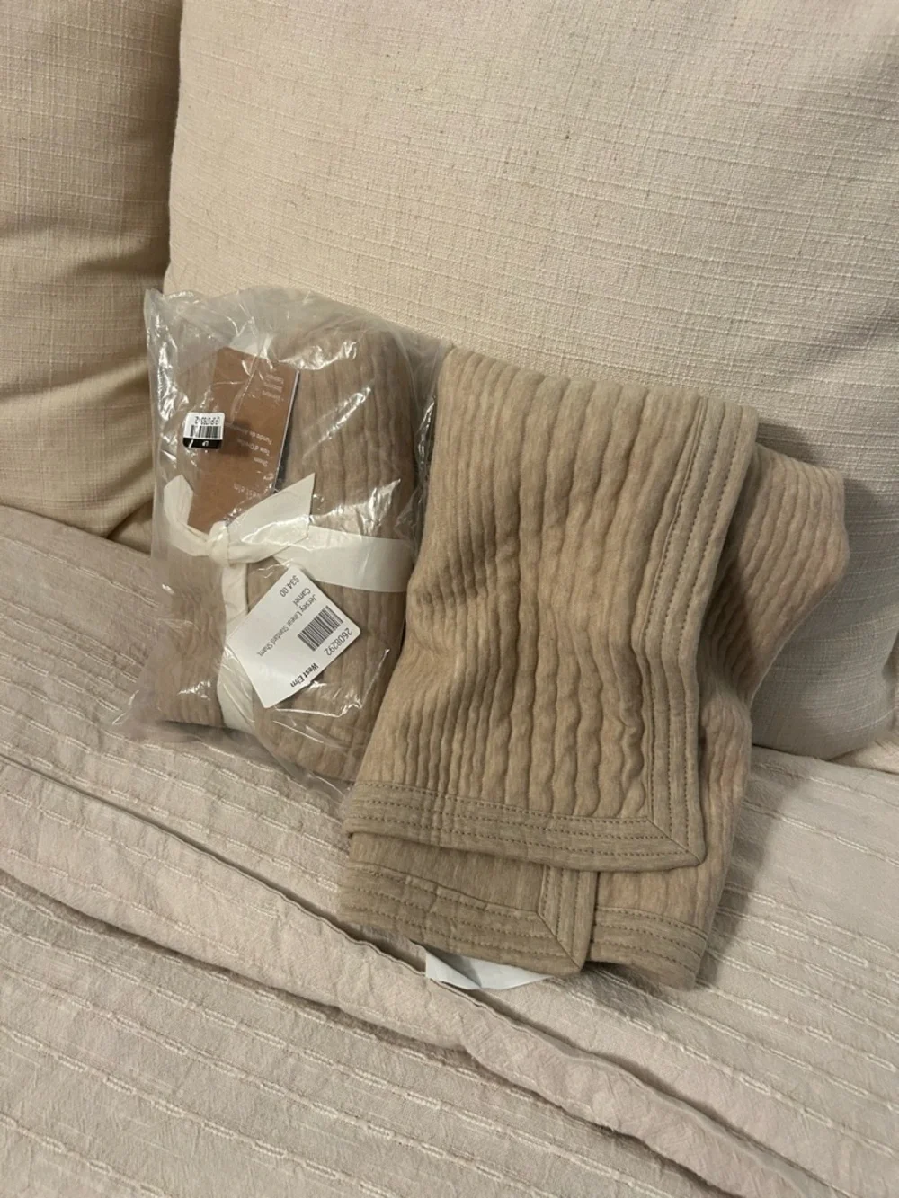 West Elm Ribbed Jersey Standard Sham in Camel Tan